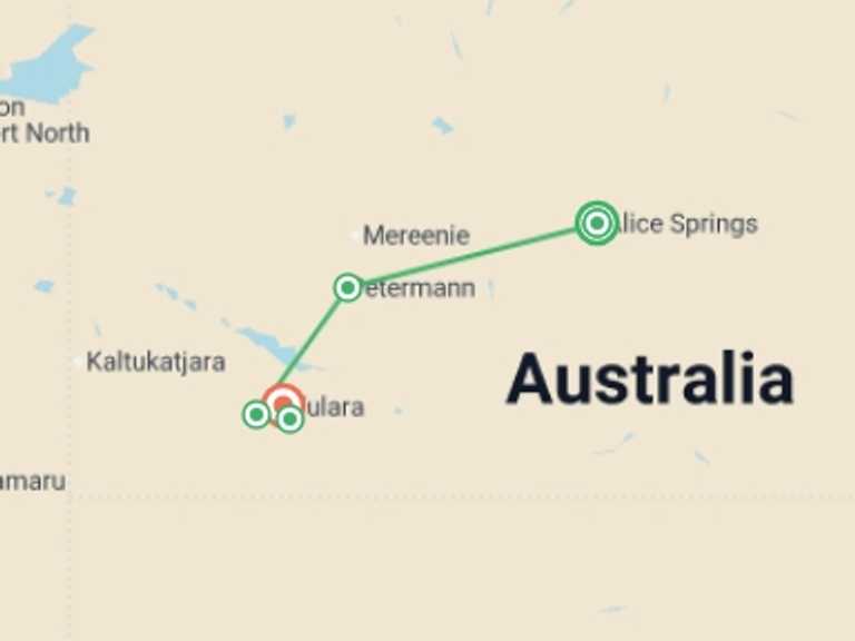 Map itinerary of Australia Tour in October 2027 with 3 destination visits for the trip: Best of Uluru & Kings Canyon
