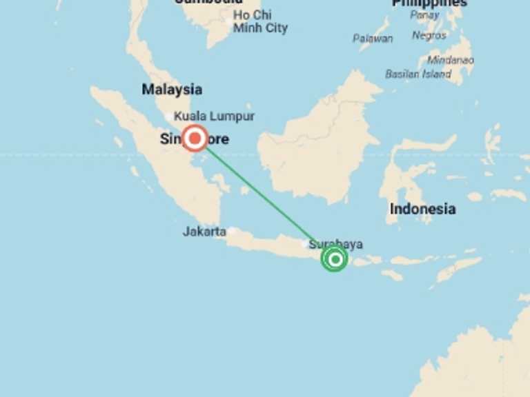 Map itinerary of Bali Tour in November 2026 with 2 destination visits for the trip: Beautiful Bali and Singapore
