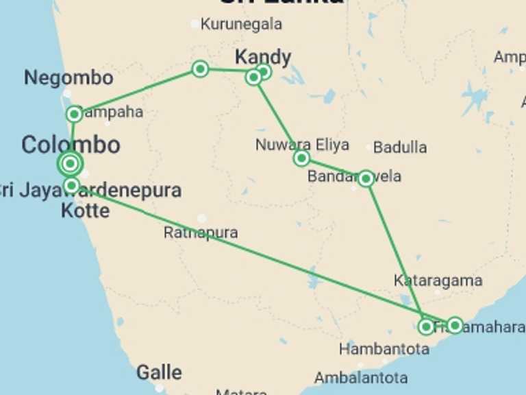 Map of a Art and architecture Tour with 6 destination visits for the trip: Sri Lanka Highlights