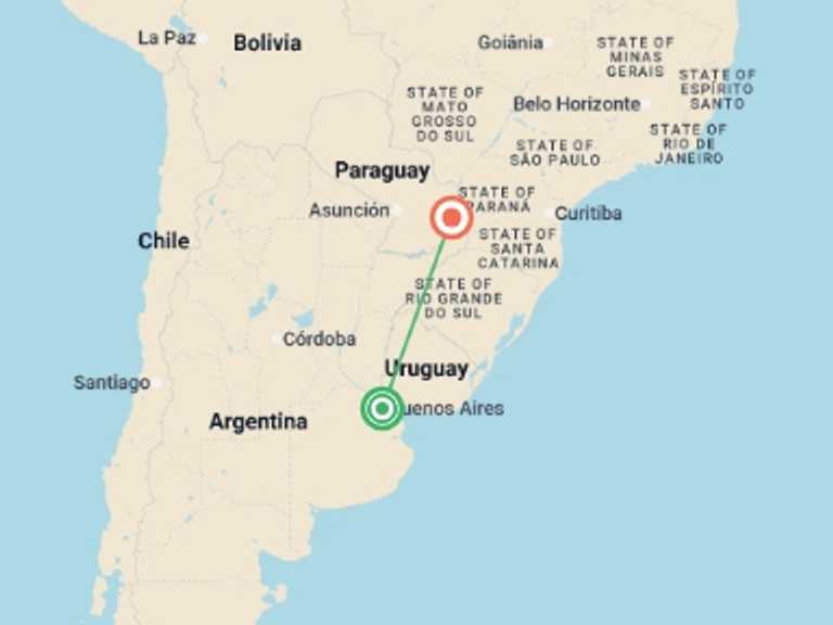 Map of Argentina Walking Tour with 2 destination visits for the trip: Iguazu Experience 8D/7N