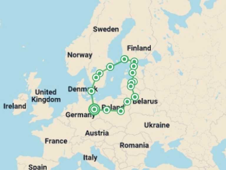 Map of Europe Tour with 10 destination visits for the trip: Northern Dream