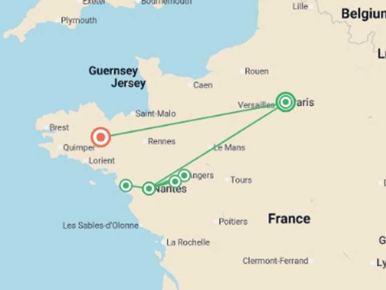 Map of France Tour with 5 destination visits for the trip: From the Châteaux of Chambord and Chenonceau to the Loire Valley