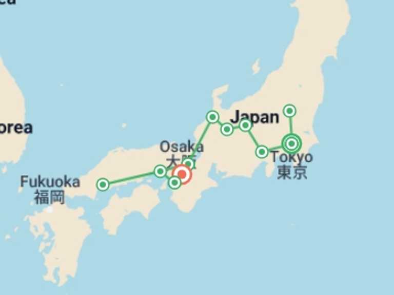 Map of 13-Day Osaka Tour with 9 destination visits for the trip: Japan Cherry Blossom Tour: Cherry Blossom Viewing in Japan