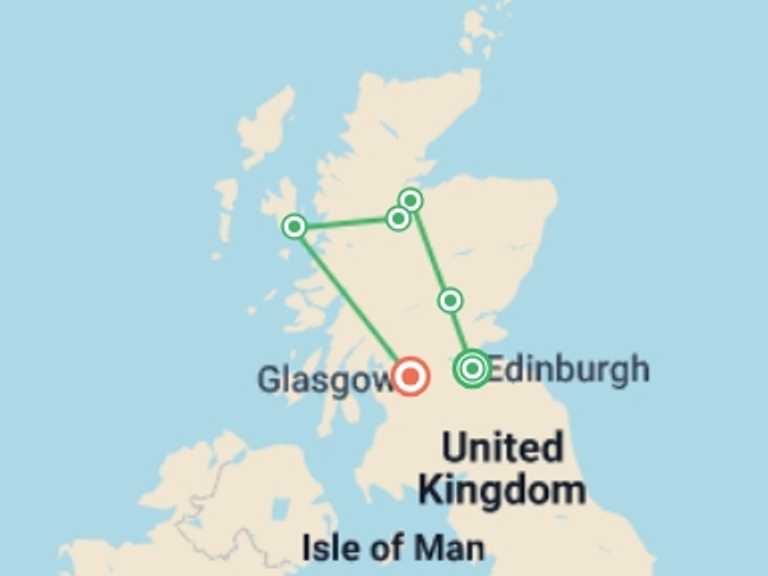 Map of Scotland Tour with 6 destination visits for the trip: Premium Scotland