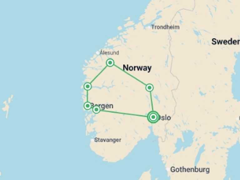 Map of Europe Tour with 6 destination visits for the trip: Best of Norway