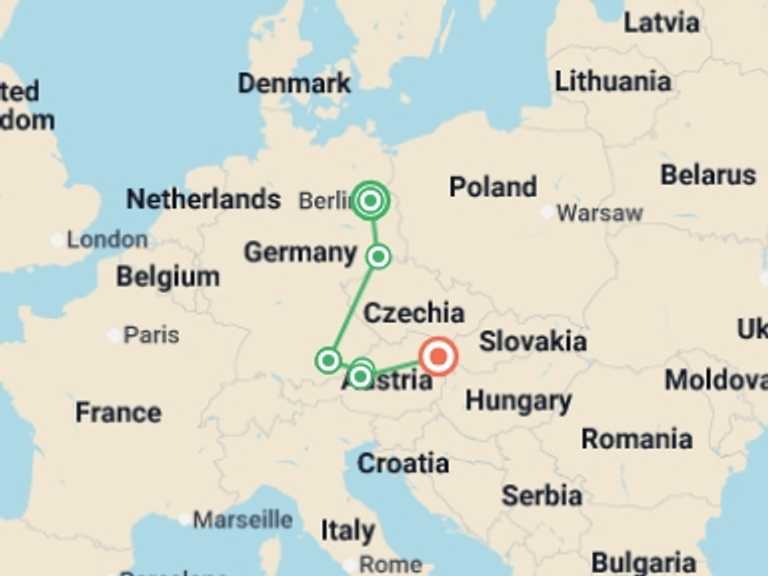 Map of Vienna Cultural, religious and historic sites Tour with 6 destination visits for the trip: Oktoberfest, the Germanic Experience