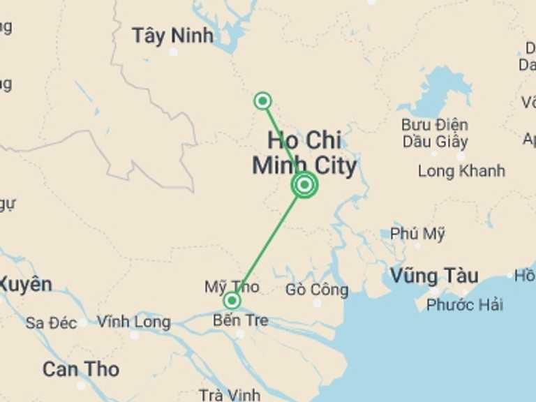 Map of Ho Chi Minh City Adventure Tour with 1 destination visits for the trip: Untouched Mekong Delta 5 Days 4 Nights