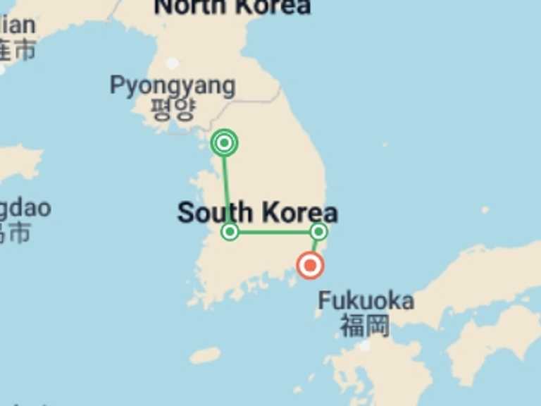 Map itinerary of South Korea Tour in Spring with 5 destination visits for the trip: South Korea in 10 Days