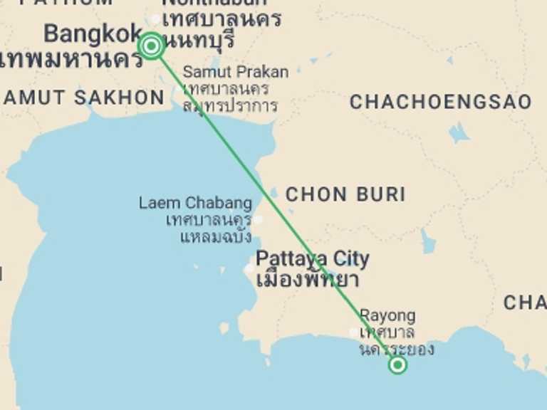 Map itinerary of Asia Tour in December 2026 with 2 destination visits for the trip: Thailand Beach Extension - Koh Samet