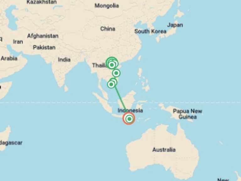 Map of Asia Tour with 9 destination visits for the trip: Melody of Vietnam & Bali - 15 days