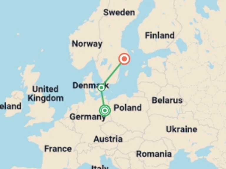 Map itinerary of Europe Tour in March 2027 with 3 destination visits for the trip: Explore Berlin to Stockholm