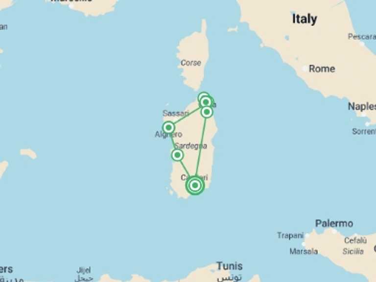 Map of Italy Tour with 5 destination visits for the trip: Best Of Sardinia, Self-drive