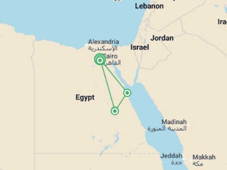 Map of Egypt Tour with 3 destination visits for the trip: Sands & Seas