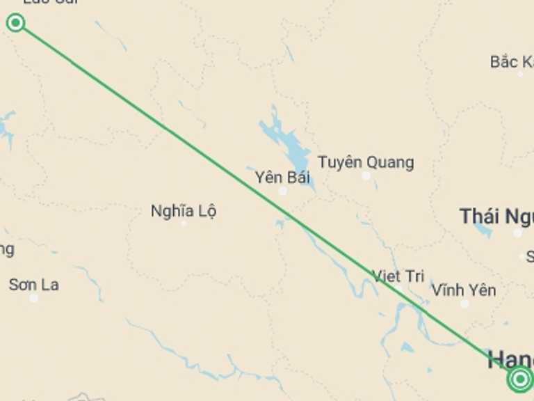 Map itinerary of Hanoi Tour in September 2026 with 2 destination visits for the trip: Hiking in Sapa