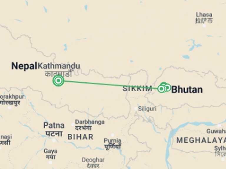 Map itinerary of Thimphu Tour in March 2026 with 7 destination visits for the trip: Bhutan: Druk Path Trek