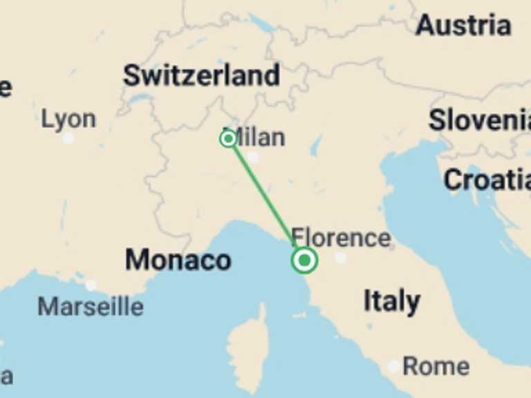 Map itinerary of Pisa Tour in September 2025 with 2 destination visits for the trip: Tuscany Spa Break - 8 days