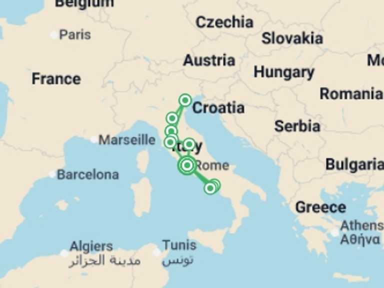 Map of Italy Tour with 6 destination visits for the trip: Italian Discovery