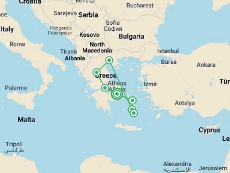 Map itinerary of Athens Tour in September 2026 with 6 destination visits for the trip: Amazing Greece