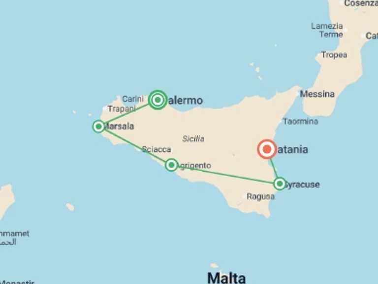 Map of Europe Tour with 5 destination visits for the trip: Premium Sicily