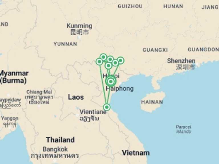 Map itinerary of Hanoi Tour in September 2026 with 10 destination visits for the trip: Ha Giang and Cao Bang: Vietnam's Frontier by Road Bike