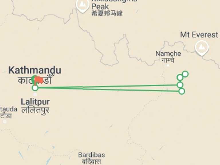Map of Everest Panorama trek Tour with 6 destination visits for the trip: Everest Panorama Trekking 
