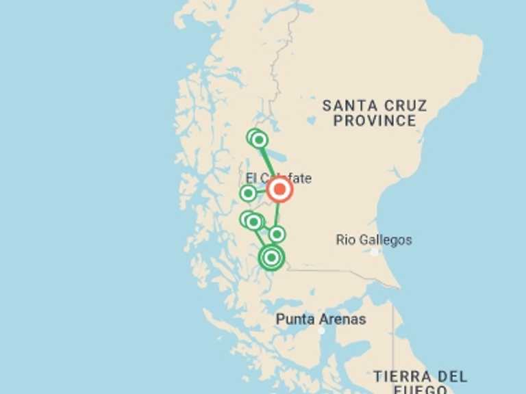 Map of a Adventure Tour with 12 destination visits for the trip: Patagonia Classic Trek 13 Days