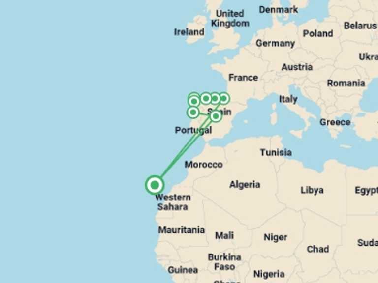 Map of 8-Day Madrid Tour with 8 destination visits for the trip: 8 Days North Of Spain & Portugal From Madrid (c780)