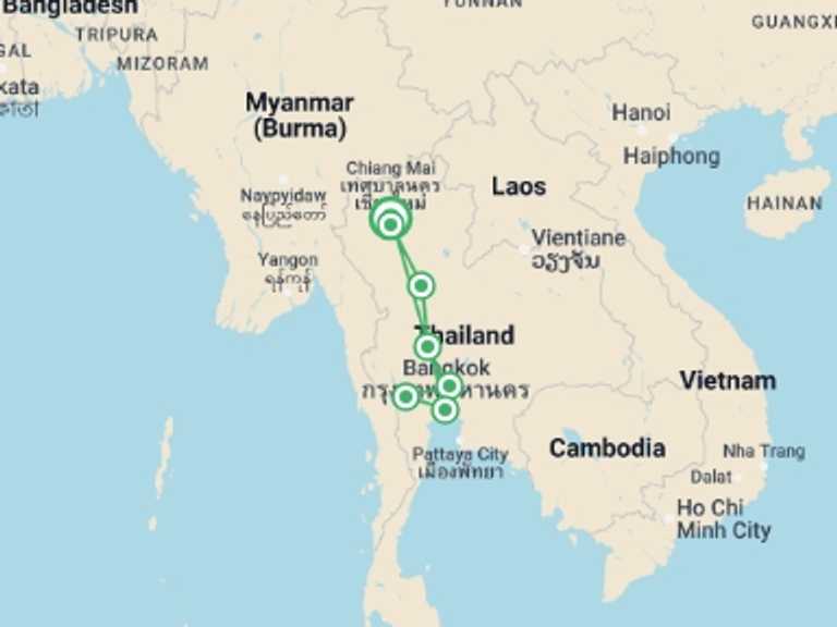 Map itinerary of Ayutthaya Tour in June 2026 with 5 destination visits for the trip: Treasures Of Thailand 4 Days, Small Group Tour (other Languages)