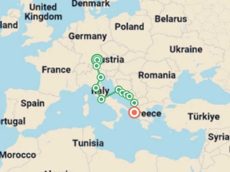 Map itinerary of Kotor Tour in August 2026 with 11 destination visits for the trip: Essential Europe: Italy, Croatia & Mediterranean Magic