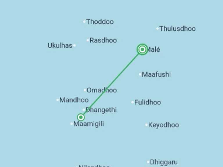 Map itinerary of Asia Tour in July 2026 with 2 destination visits for the trip: Marine Life in the Maldives - 4 days