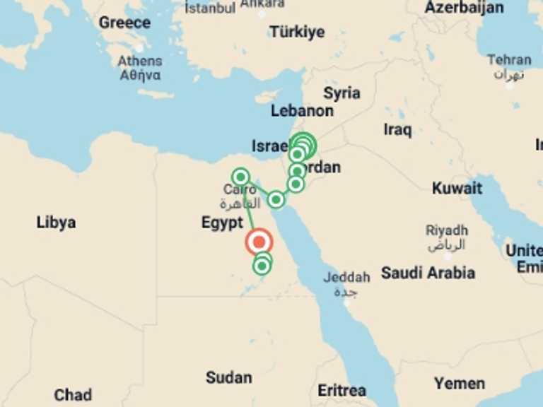 Map of 14-Day Luxor Tour with 8 destination visits for the trip: Magical Jordan and Beauties of the Nile