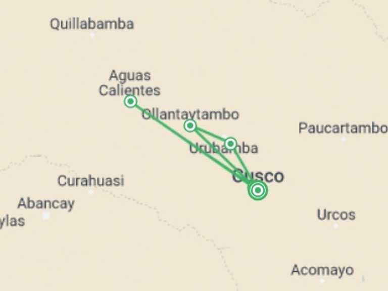 Map of Peru Walking Tour with 4 destination visits for the trip: Ultimate Inca Trail