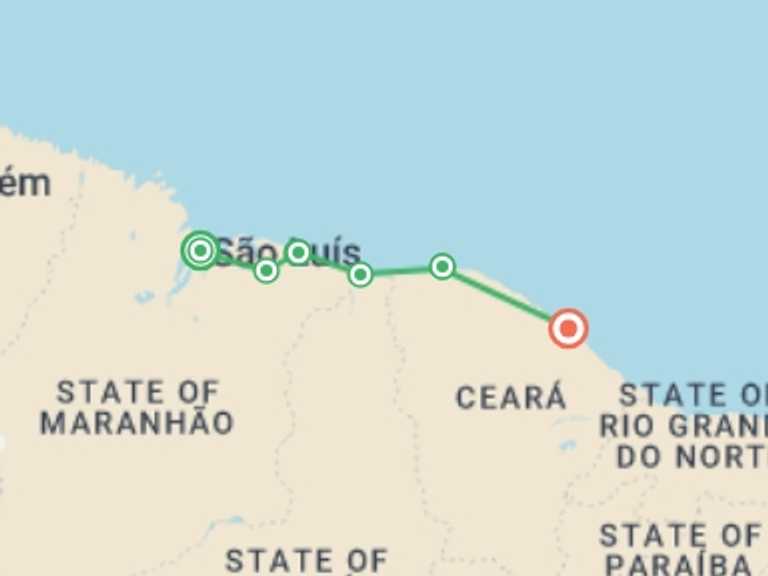 Map of a Explorer Tour with 6 destination visits for the trip: Best of Northeast Brazil - 8 days