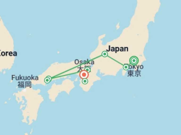 Map of Osaka Tour with 7 destination visits for the trip: Ultimate Japan