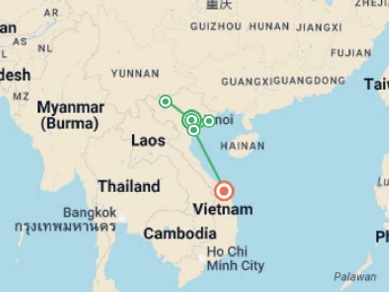 Map itinerary of Hanoi Tour in September 2026 with 5 destination visits for the trip: Hanoi & Sapa to Hoi An  - 12 days