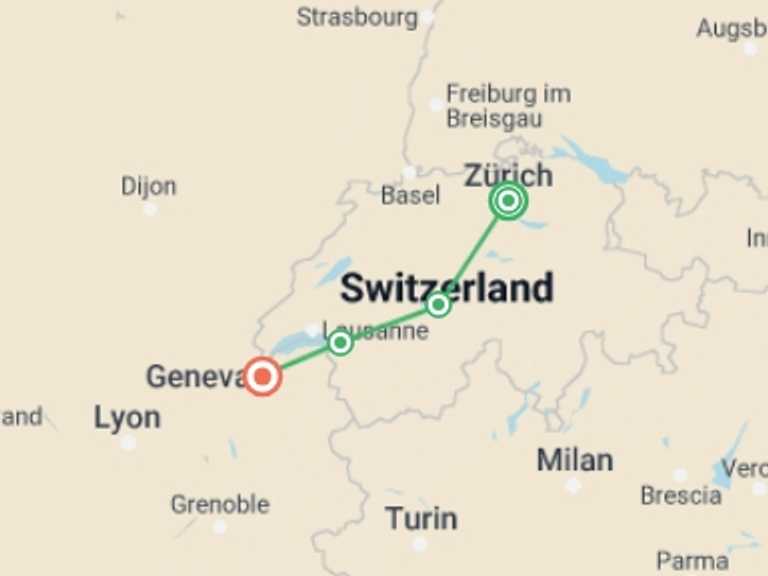 Map of a Mountains Tour with 5 destination visits for the trip: Picturesque Solo Switzerland Tour