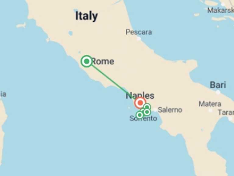 Map of Naples Beach Tour with 7 destination visits for the trip: Best of the Amalfi Coast