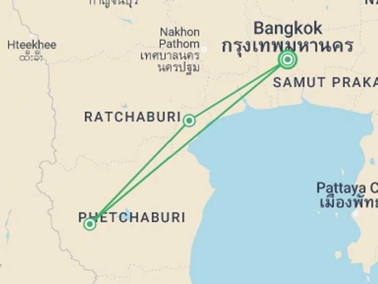 Map itinerary of Thailand Tour in November 2026 with 3 destination visits for the trip: Hua Hin Explorer