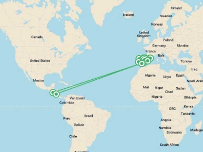 Map of Europe Tour with 9 destination visits for the trip: Best of Portugal, Andalucia & Barcelona - 13 days