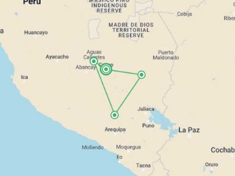Map of a Eco Tour with 5 destination visits for the trip: 4 day Inca trail to Machu Picchu 