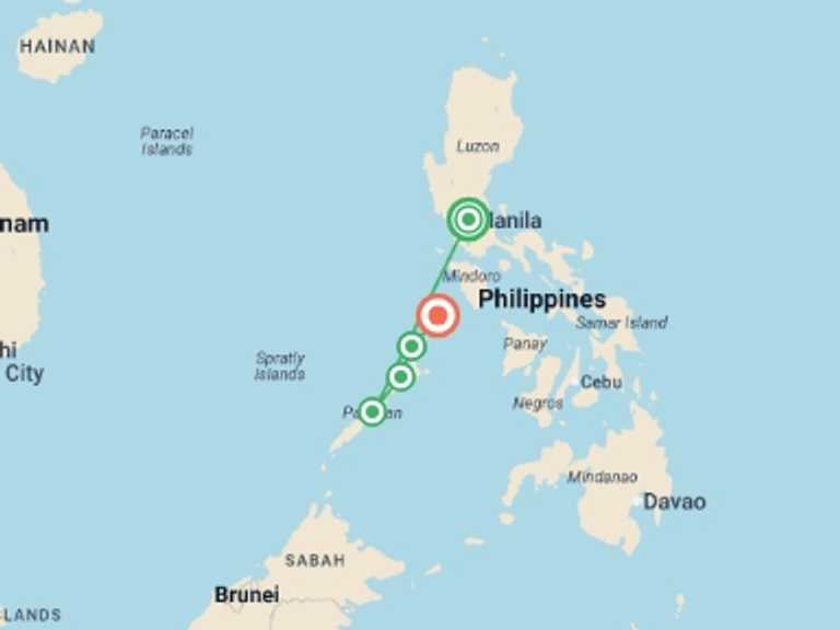 Map itinerary of Asia Tour in March 2027 with 5 destination visits for the trip: Philippines Backpacker