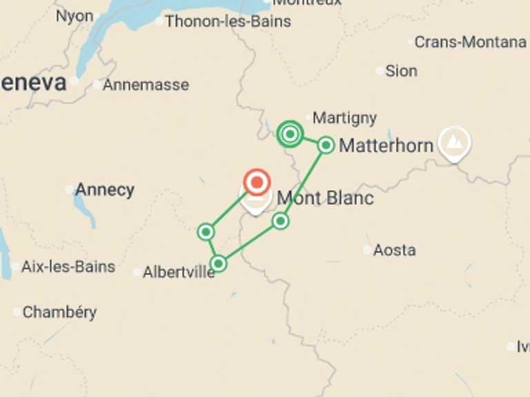Map of a Adventure Tour with 8 destination visits for the trip: Tour du Mont Blanc Week Trek