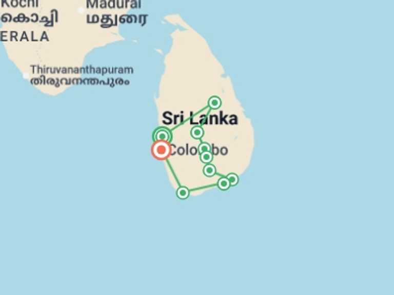 Map itinerary of Asia Tour in November 2026 with 10 destination visits for the trip: Cycle Sri Lanka