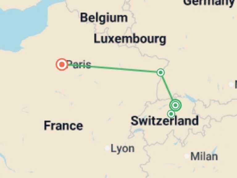 Map of 7-Day Paris Tour with 2 destination visits for the trip: European Extravaganza