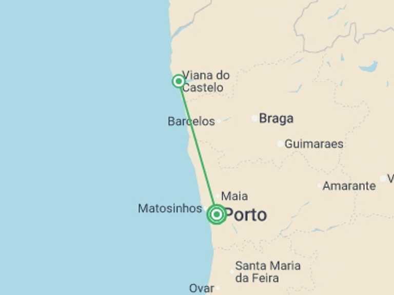 Map itinerary of Europe Tour in Fall with 2 destination visits for the trip: Tour the Treasures of Portugal
