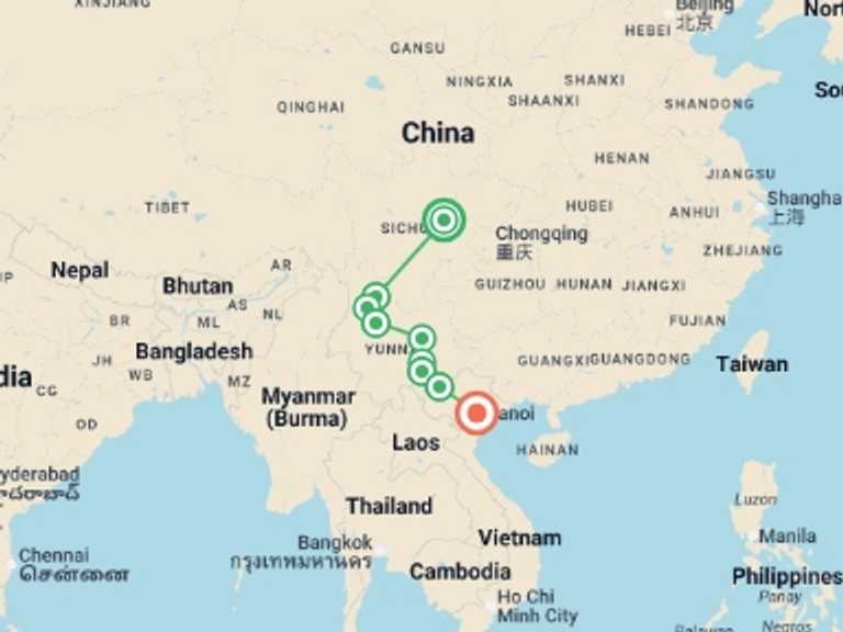 Map of Kunming Tour with 9 destination visits for the trip: China & Vietnam: Chengdu to Hanoi