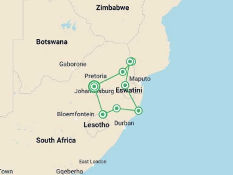 Map of Africa Walking Tour with 9 destination visits for the trip: South Africa: Walking & Wildlife