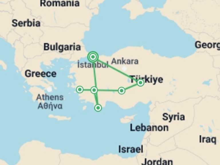 Map itinerary of Istanbul Tour in September 2027 with 6 destination visits for the trip: Turkey Family Holiday