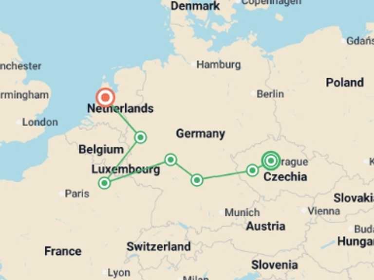 Map of Europe Tour with 3 destination visits for the trip: Beloved Europe