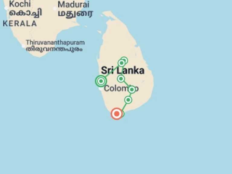 Map of a Cooking classes Tour with 8 destination visits for the trip: Sri Lanka Experience